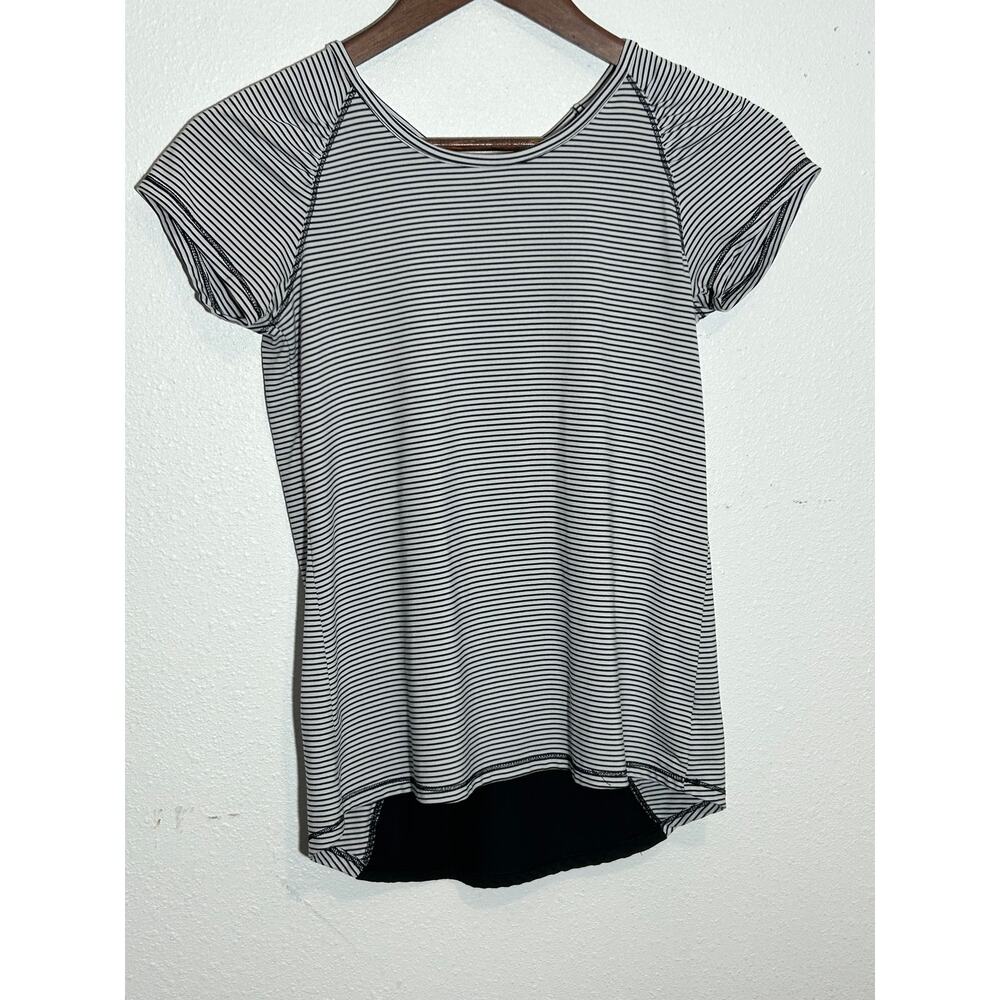 Champion Girls Shirt Black White Stripes Size L 10-12 - Picture 1 of 2